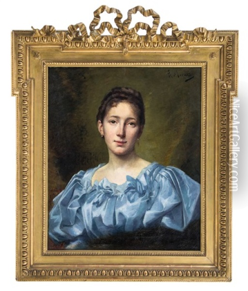 Ragazza Con Vestito Azzurro Oil Painting - Louis Muraton