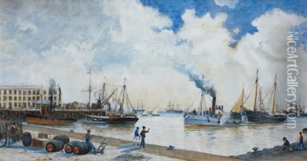 Puerto De Montevideo Oil Painting - Roberto Castellanos