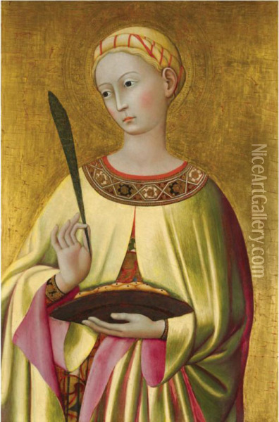 Saint Lucy, Half Length, Holding A Martyr's Palm Oil Painting - Master of the Osservanza
