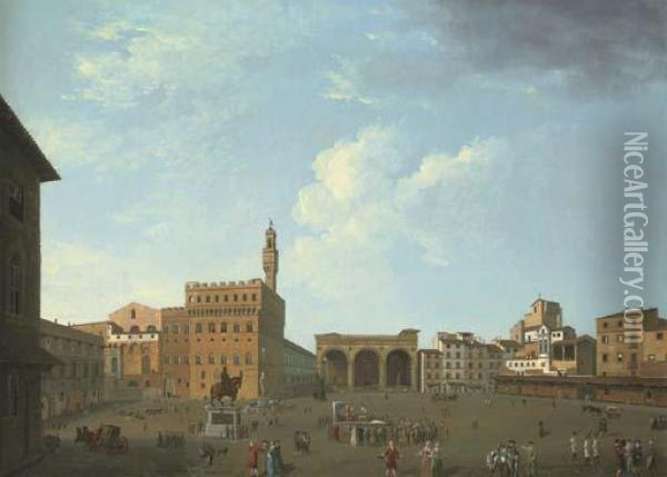 View Of The Piazza Della Signoria, Florence Oil Painting - Thomas Patch
