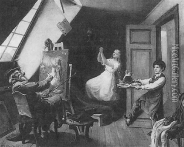 Der Maler Und Sein Modell - Atelierszene Oil Painting - Wilhelm Von Breitschwert