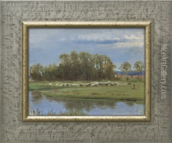 Herd Over The River Oil Painting - Ferdynand Ruszczyc