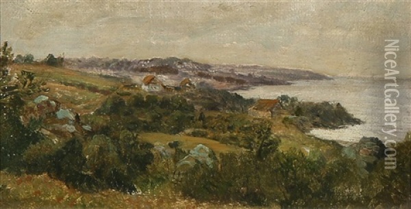View Over The Rocky Coast Of Bornholm, Denmark Oil Painting - Emanuel Larsen