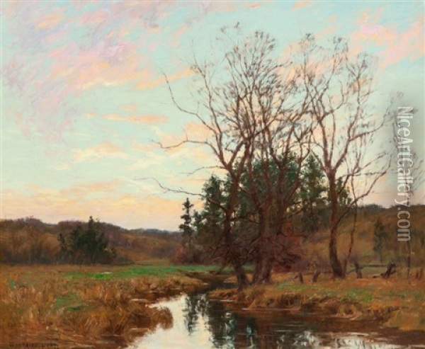 Winding Creek At Sunset Oil Painting - William Merritt Post