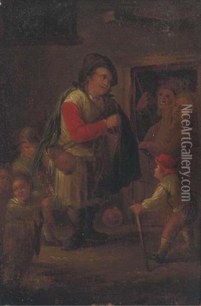A Pedlar At A Cottage Door Oil Painting - Adriaen Jansz. Van Ostade