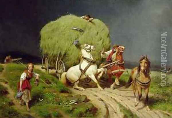 The Hay Wagon Oil Painting - Johann Jakob Eduard Handwerk