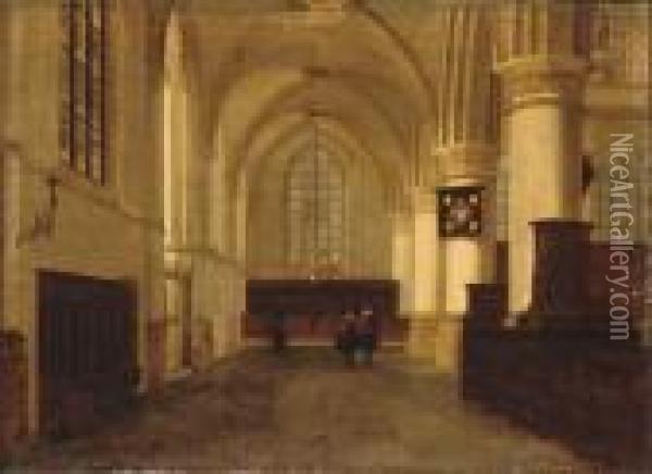Figures In A Church Interior Oil Painting - Hendrick Van Vliet