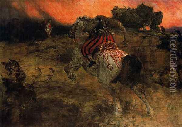 Astolphe fleeing with the head of Orrile Oil Painting - Arnold Bocklin