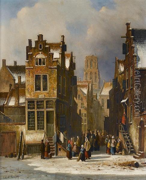 A Dutch Street Scene Oil Painting - Oene Romkes De Jongh