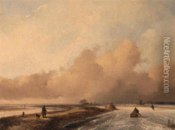 Winter Landscape Oil Painting - Johannes Franciscus Hoppenbrouwers