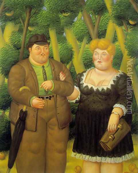 A Couple Oil Painting - Fernando Botero