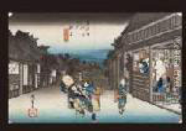 Oil From Tokaido 53 Ways Oil Painting - Utagawa or Ando Hiroshige
