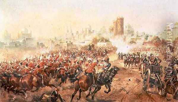 Charge of the Queens Bays against the Mutineers at Lucknow, 6th March 1858 Oil Painting - Henry A. (Harry) Payne