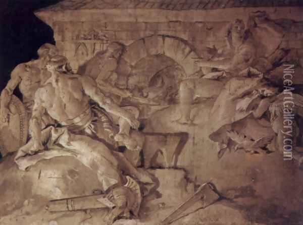Frescoes in the Villa Valmarana, Vicenza, scene, Venus asked Vulcanus for Aeneas to forge an armor Oil Painting - Giovanni Battista Tiepolo