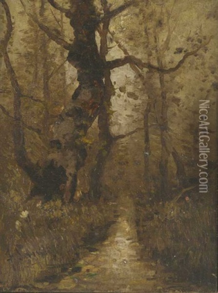 Waldweg In Der Dammerung Oil Painting - Johann Jungblut
