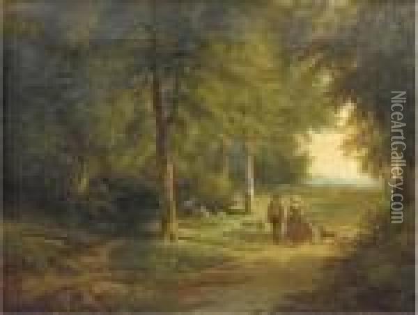 Chatting On A Forest Path Oil Painting - Cornelis Kimmel