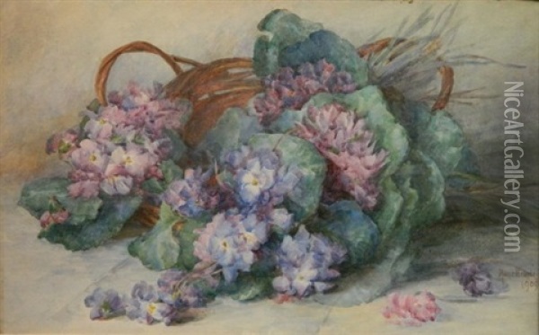 Basket Of Violets Oil Painting - Marie Hensley