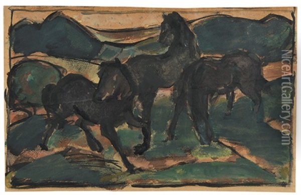Pferde Auf Der Weide. I Oil Painting - Franz Marc