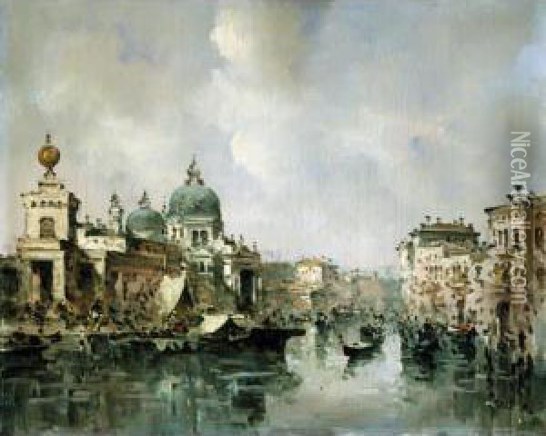 Canal Grande, Veduta Della Dogana E Della Chiesa Della Salute Oil Painting - Alberto Rossi