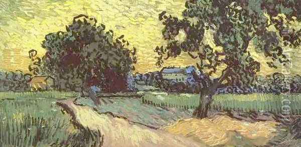 Landscape With The Chateau Of Auvers At Sunset Oil Painting - Vincent Van Gogh