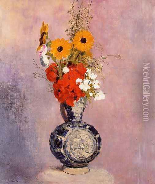 Bouquet Of Flowers In A Blue Vase2 Oil Painting - Odilon Redon