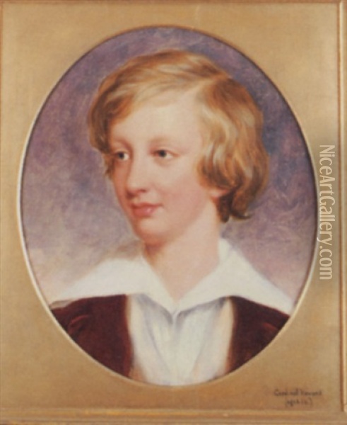 Portrait Of Edward Henry Howard, Later Cardinal Howard, When A Boy, In A Red Coat And White Shirt Oil Painting - Thomas Charles Wageman