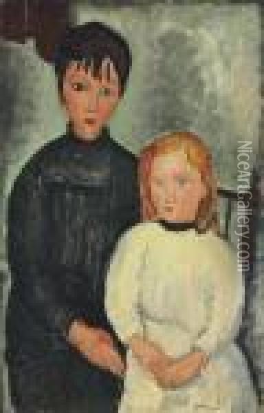 Les Deux Filles Oil Painting - Amedeo Modigliani
