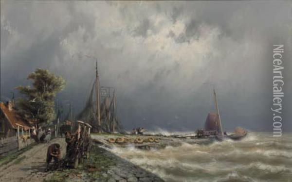 Volendam Bij Buig Weder Oil Painting - Johannes Hermann Barend Koekkoek