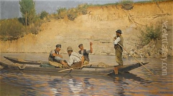 Boatmen At Rest Oil Painting - Carl Roechling