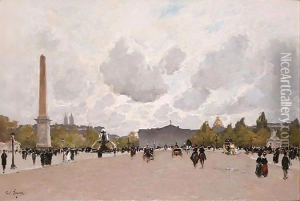Place De La Concorde Avec Le Palais Bourbon Oil Painting - Paul Lecomte