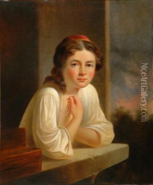 After Rembrandt's Young Girl Leaning On A Windowsill Oil Painting - Thomas Sully