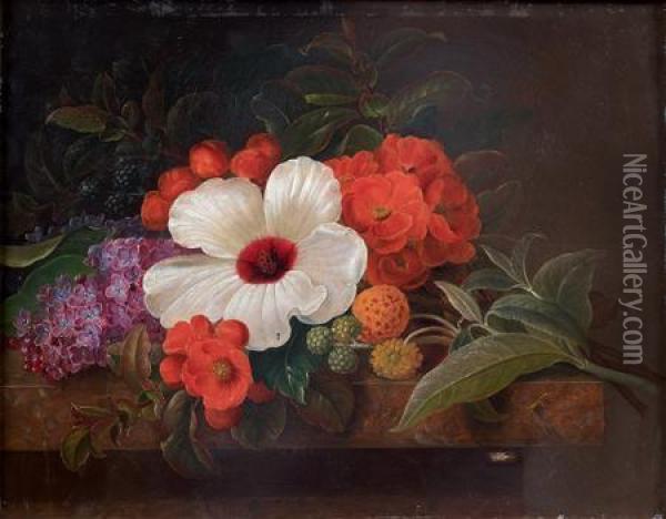 Jetee De Fleurs Sur Un Entablement Oil Painting - Johan Laurentz Jensen