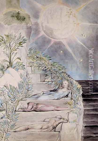 Dante and Statius Sleeping, Virgil Watching Oil Painting - William Blake