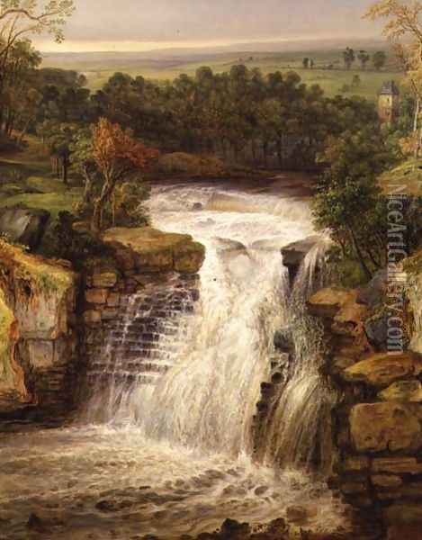 The Falls of the Clyde after a Flood Oil Painting - James Ward
