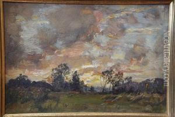 Stormy Sunset - Hertfordshire Oil Painting - Henry Mitton Wilson