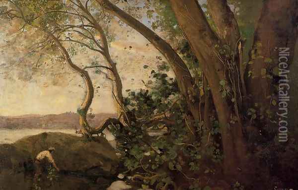 Nemi, the Lake's Edge Oil Painting - Jean-Baptiste-Camille Corot