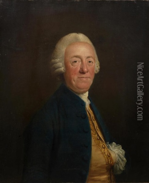 Portrait Of A Gentleman, Half-length, In A Blue Coat And Gold Waistcoat Oil Painting - Lemuel Francis Abbott