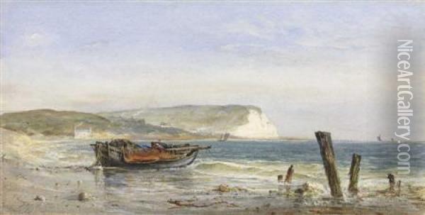 Fishing Boats On The English Coast At Seven Sisters Near Brighton Oil Painting - Edwin Hayes