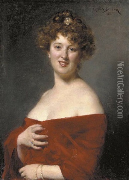 Portrait Of A Lady Dressed In Red Oil Painting -  Carolus-Duran