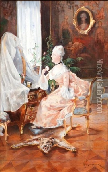 Jeune Elegante A Sa Toilette Oil Painting - Alf Wallander