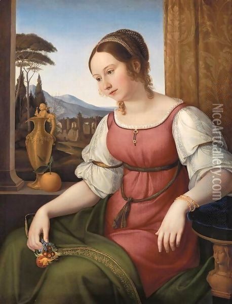 Portrait of a Young Roman Woman (Angelina Magtti) Oil Painting - Friedrich Wilhelm von Schadow