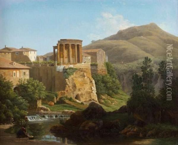 Lavandiere Devant Le Temple De Vesta A Tivoli Oil Painting - Antoine Felix Boisselier