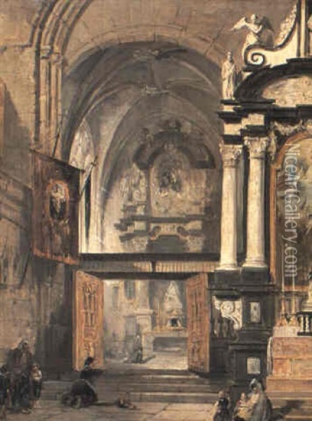 Church Interior Oil Painting - Edward Pritchett