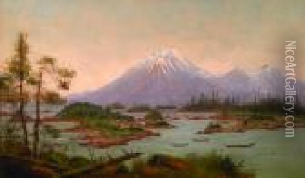 Mt. Edgecumbe From Baranof Castle, Sitka Sound (no. 1796) Oil Painting - James Everett Stuart