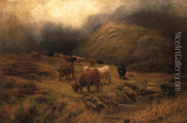 Highland Cattle, Argyleshire Oil Painting - Louis Bosworth Hurt