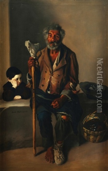 Viejo Con Nino Oil Painting - Jose Agustin Arrieta