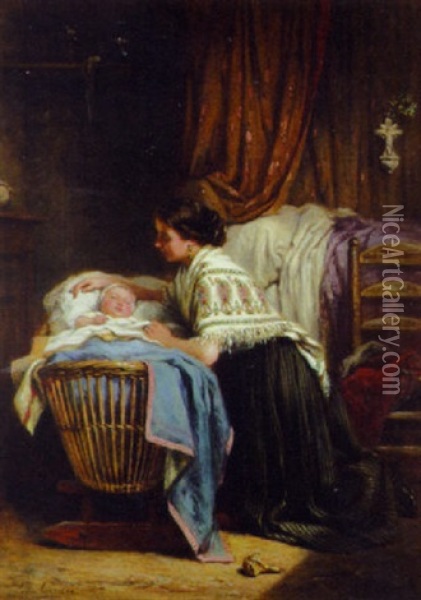 The Watchful Mother Oil Painting - Leon Emile Caille