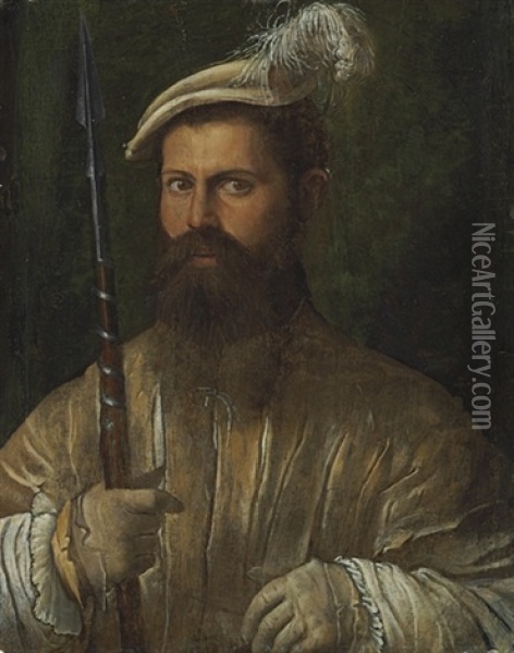 Portrait Of A Halberdier Oil Painting - Nicolo dell' Abbate