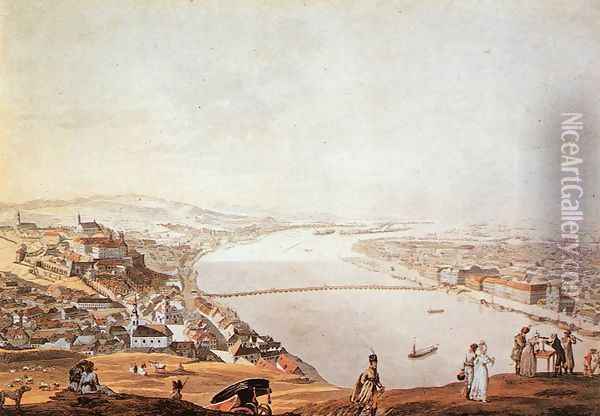 View of Pest-Buda from the Gellerthegy 1817 Oil Painting - Andras Petrich