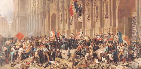 Lamartine rejects the red flag in 1848 Oil Painting - Felix Philippoteaux